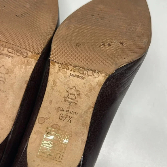Jimmy Choo Heels High Heel Pumps Pointed Toe Shoes Leather Dark Brown Size 7.5 - Picture 10 of 11